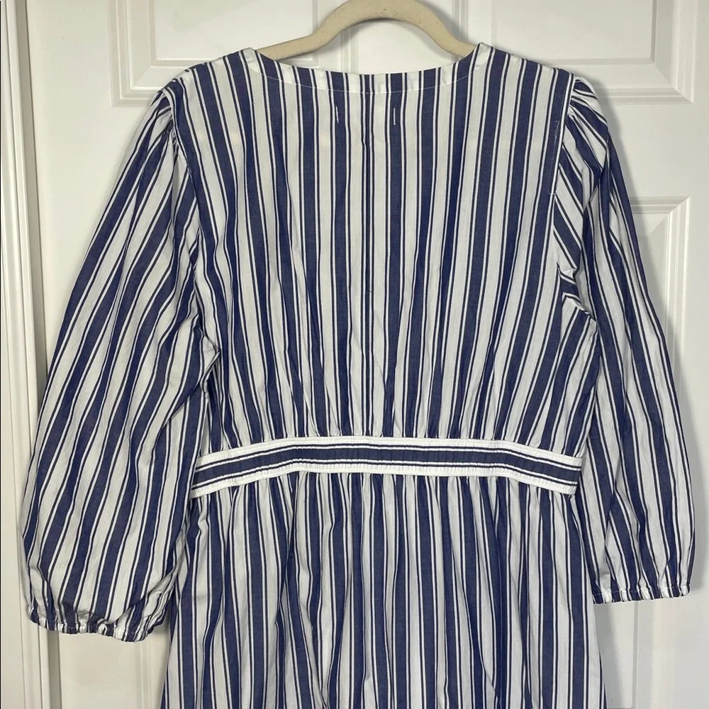 Madewell Midi Maxi Dress Size 14 Ava Blue White Striped Ruffle Tiered V Neck - Picture 9 of 16